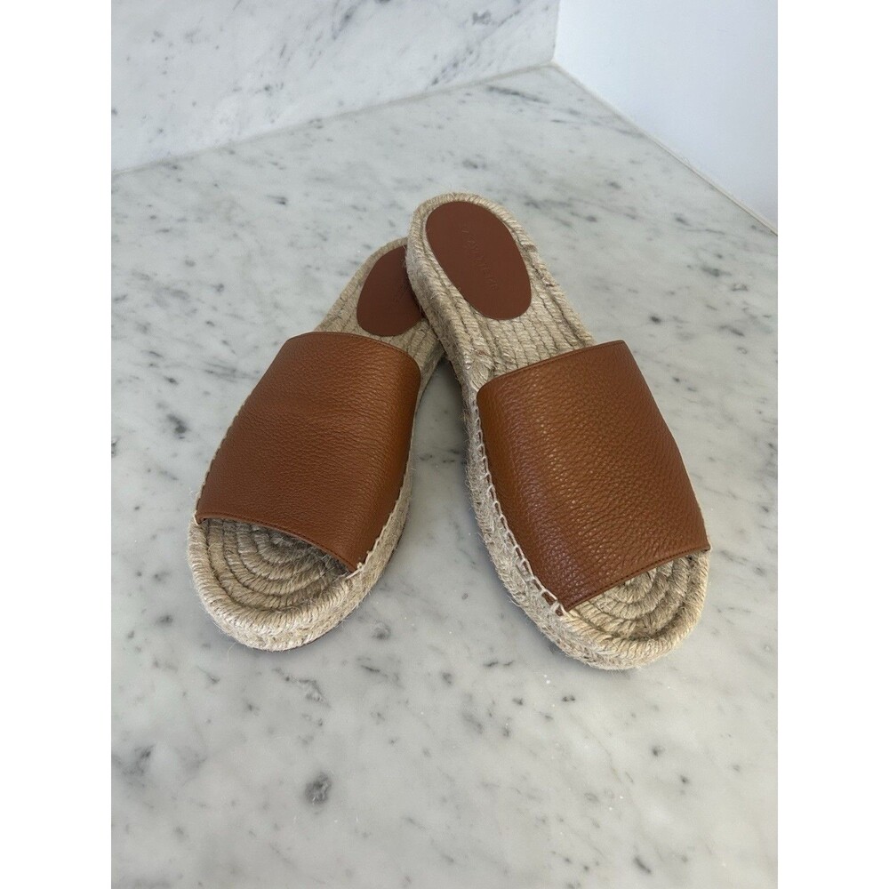 Lafayette 148 grained Calfskin leather Espadrille Sandals 8.5 39 EXC Brown